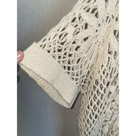 Open Knit Crochet Floral Short Sleeve Boho Shirt Forever 21 Hippie cover up - Picture 8 of 8